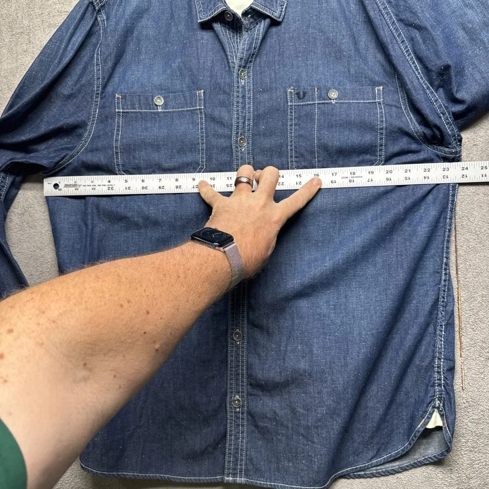 True Religion Men's‎ Denim Button Up Shirt 3XL Blue Western Workwear Style